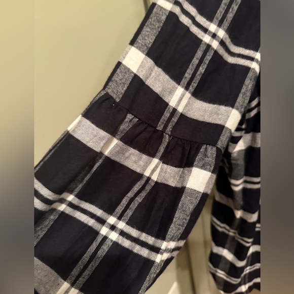 NWT Talbots Black & White Plaid Flannel VNeck Pullover w Balloon Sleeve SZ L - Picture 14 of 16